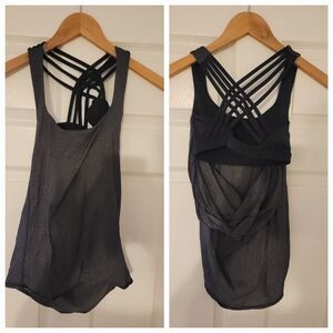 Lululemon Tank Top Sz 2 Black Gray 2 In 1 Activewear Sport Bra Shirt Drape Back